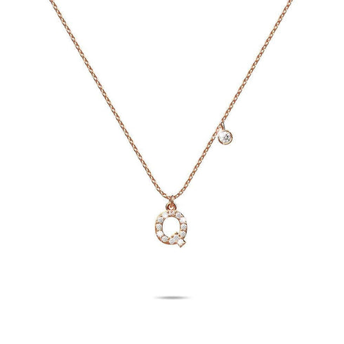 Solid 925 Sterling Silver Initial Crystal Personalised Alphabet Letter Necklace Rose Gold Filled